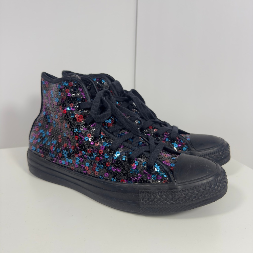 Converse Chuck Taylor All Star Hi Sequins Womens 8 Black Blue Cherry Red Bling - Picture 6 of 16